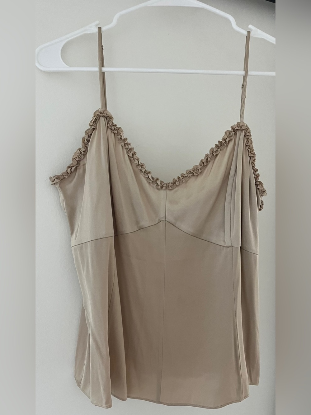 Ann Taylor Beige Ruffle Silk Cami Spaghetti Strap Top